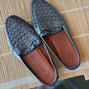 Robert Zur Navy Gray Woven Leather Loafers Size 8.5